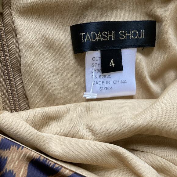 Tadashi Shoji Animal Print Sheath Dress Sz 4 Ruched Cap Sleeves Leopard Satin - Picture 7 of 12